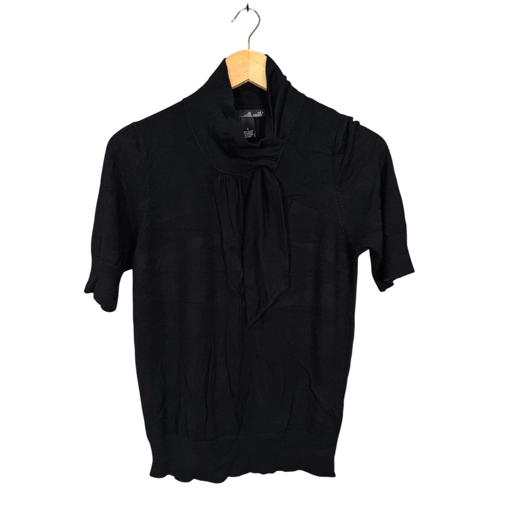 Willi Smith Black Short Sleeve Cowl Neck Bow Sweater‎ Top Women's Size L